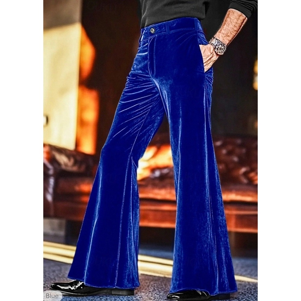 Ouku Royal Blue Velvet Flared Bell Bottom Disco Pants Mens Sz 2XL NWOT